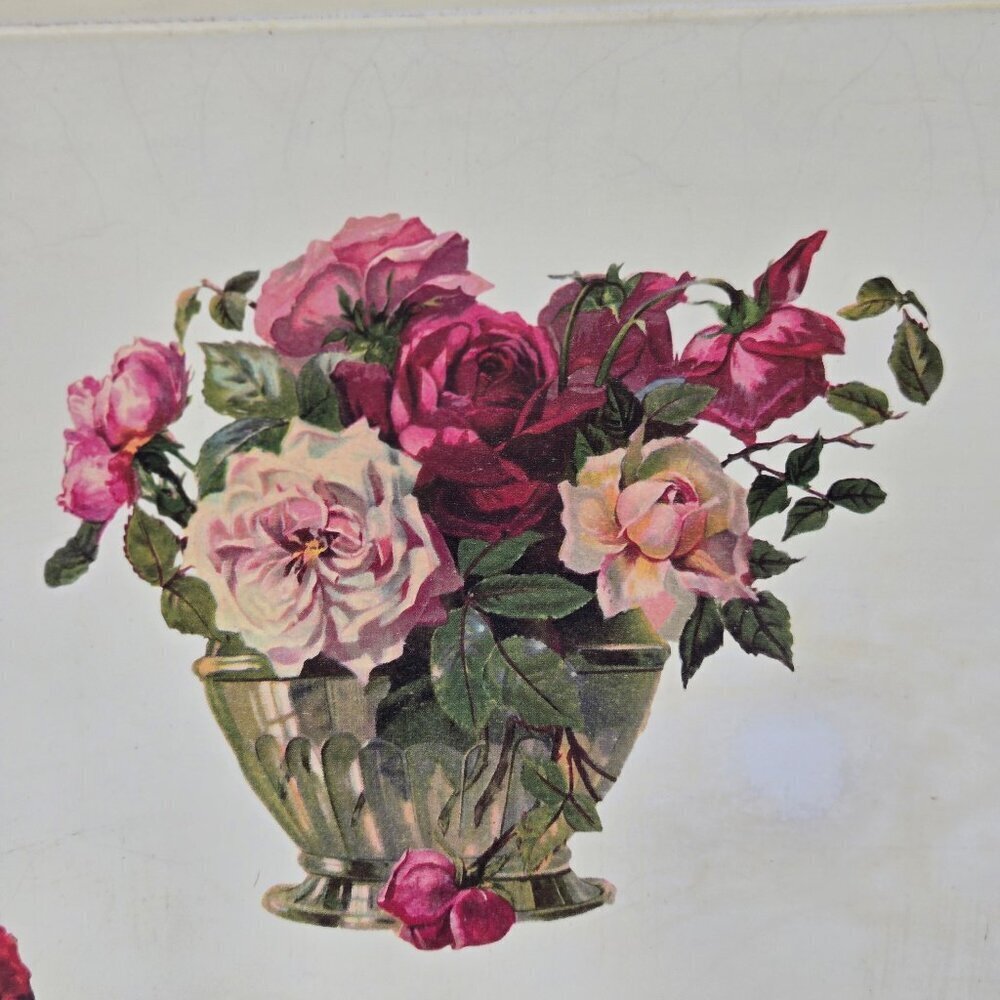 Lightweight Rectangular Tray with Rose Pattern Integrated Handles Distressed - Picture 2 of 8